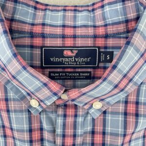 Vineyard Vines Men's Slim Fit Tucker Shirt Small Blue Pink Plaid Stretch Cotton